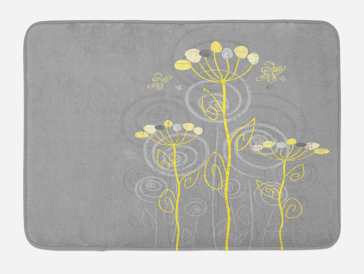 Ambesonne Grey and Yellow Bath Mat, Under The Sea Inspired Flowers Abstract Swirls Backdrop, Plush Bathroom Decor Mat with Non Slip Backing, 29.5" X 17.5", Grey Yellow